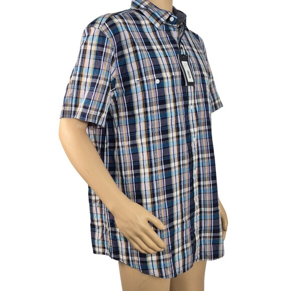 Roundtree & Yorke Men's Shirt Size L Plaid Short Sleeve Button UP  Blue (55) - Picture 3 of 10